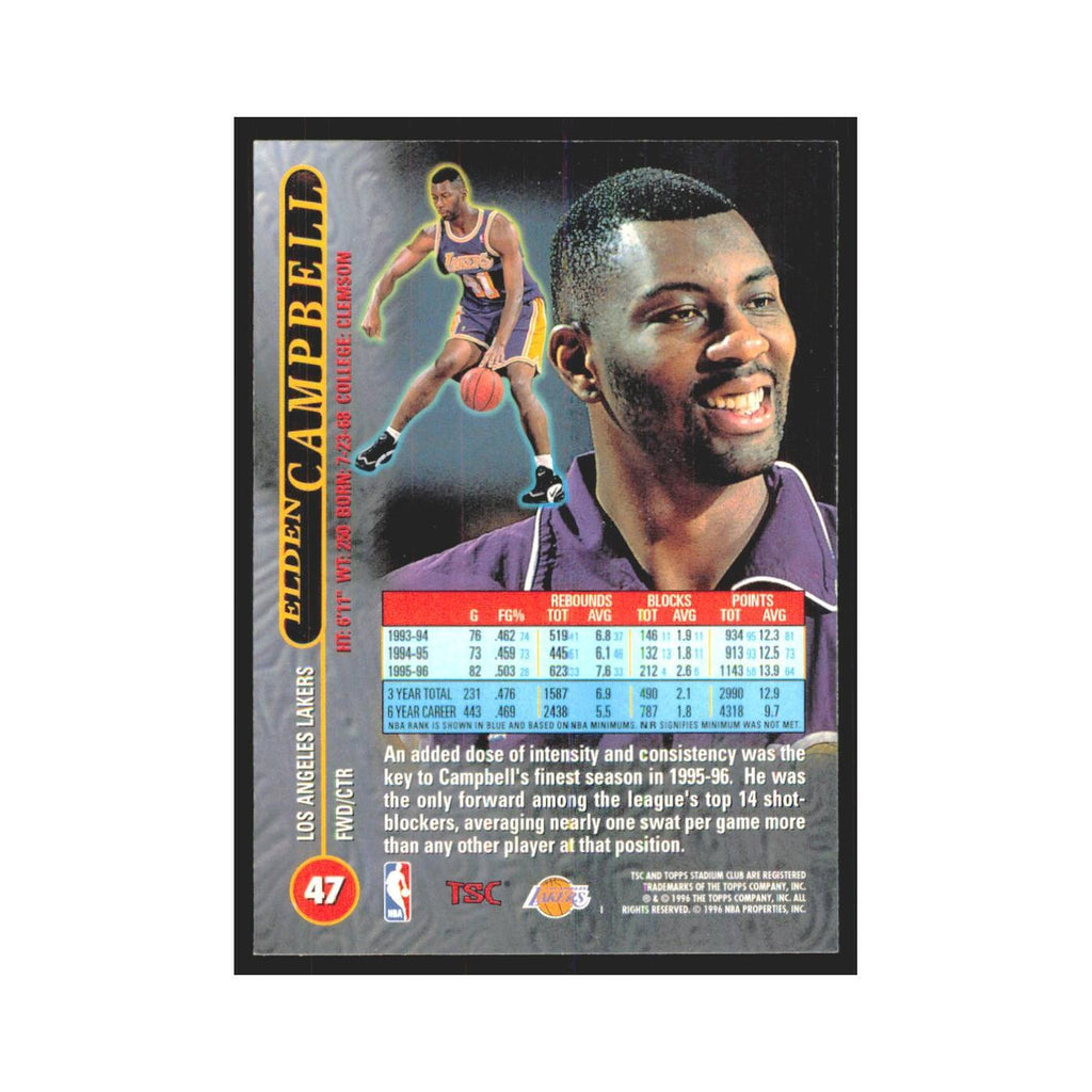 Elden Campbell 1996 Stadium Club #47 Los Angeles Lakers Basketball Card NM