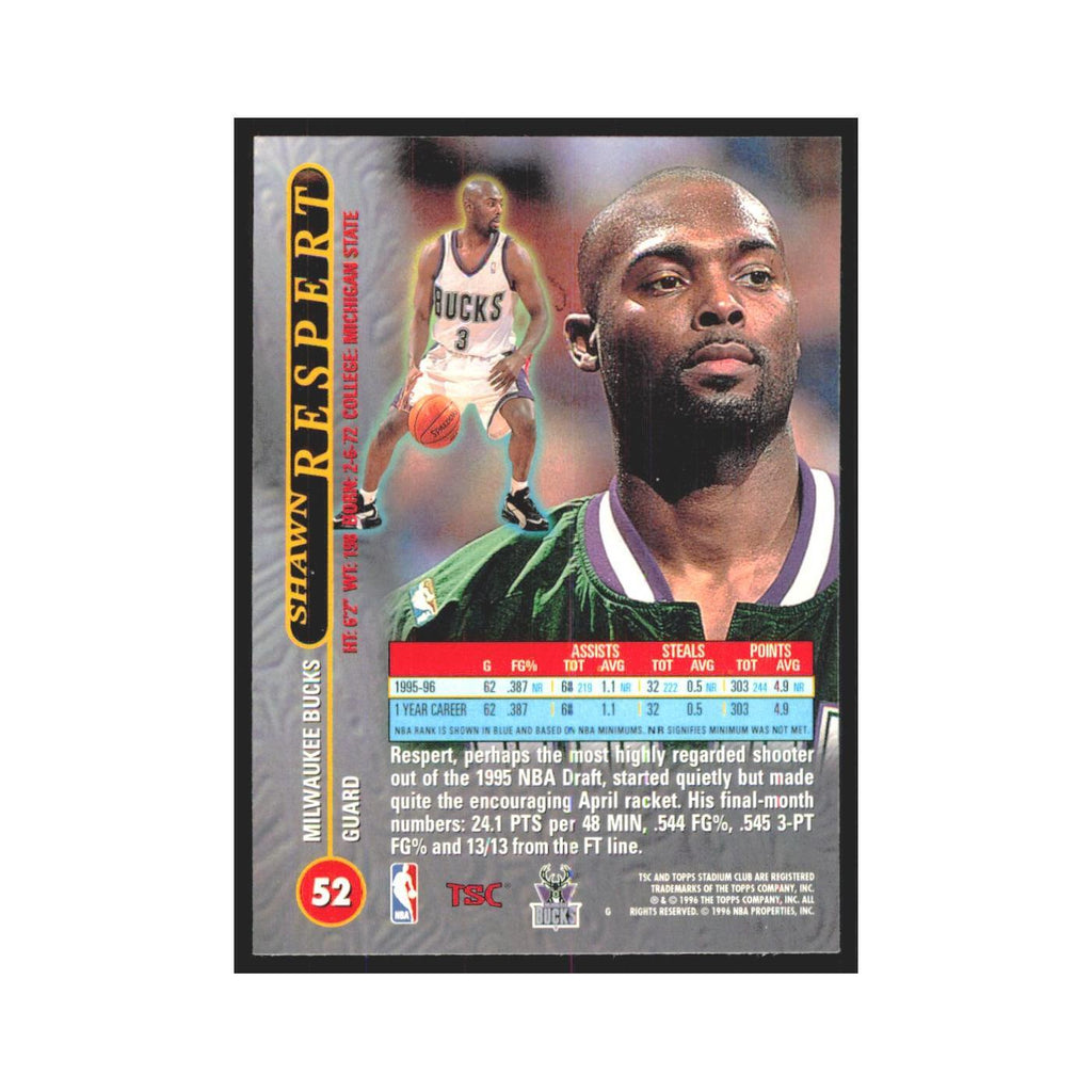 Shawn Respert 1996 Stadium Club #52 Orlando Magic Basketball Card NM