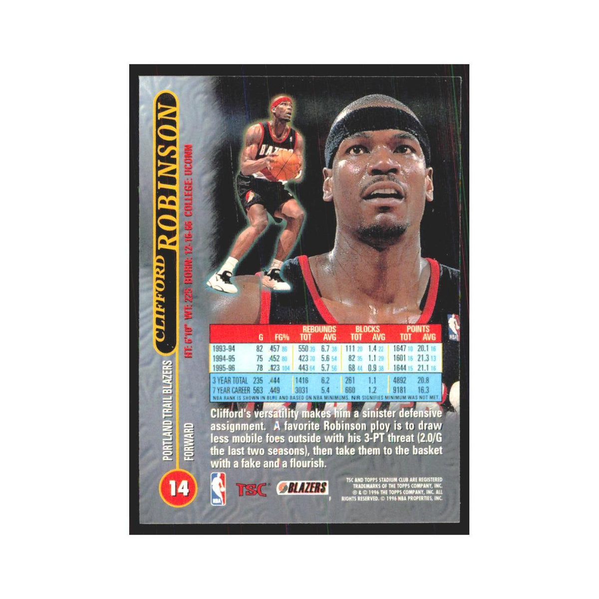 Clifford Robinson 1996 Stadium Club #14 Portland Trail Blazers NM
