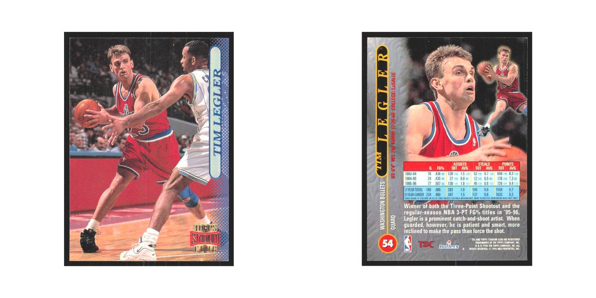 Tim Legler 1996 Stadium Club #54 Washington Bullets Basketball Card NM