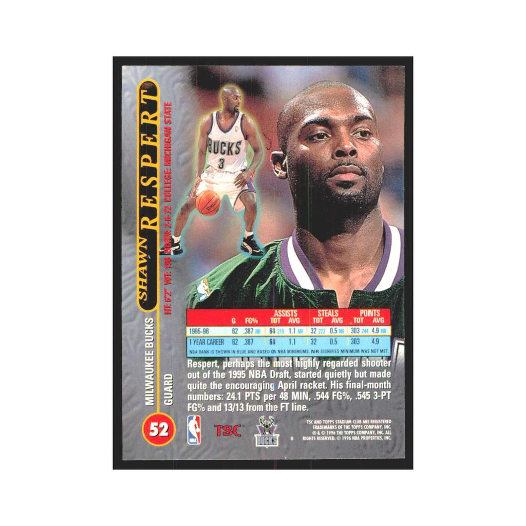 Shawn Respert 1996 Stadium Club #52 Milwaukee Bucks Basketball Card NM