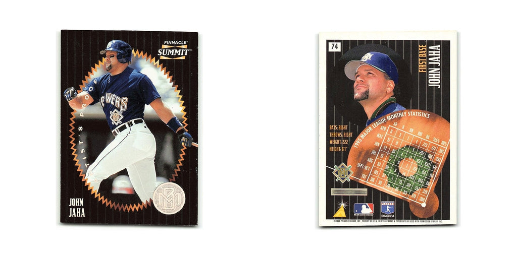 John Jaha 1996 Pinnacle Summit #74 Milwaukee Brewers Baseball Card NM