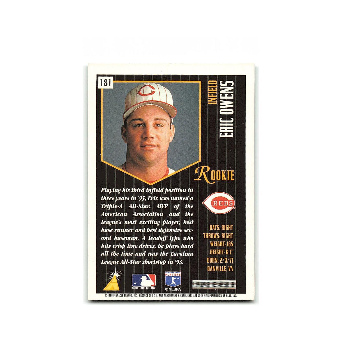 Eric Owens Rookie 1996 Pinnacle Summit #181 Cincinnati Reds Baseball Card NM