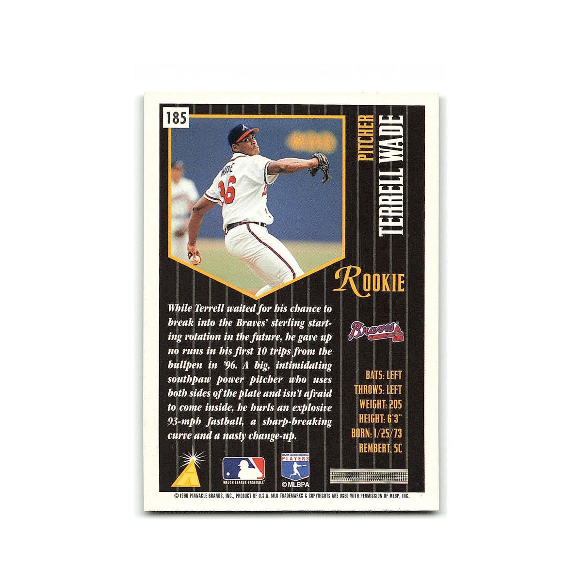 Terrell Wade Rookie 1996 Pinnacle Summit #185 Atlanta Braves Baseball Card NM