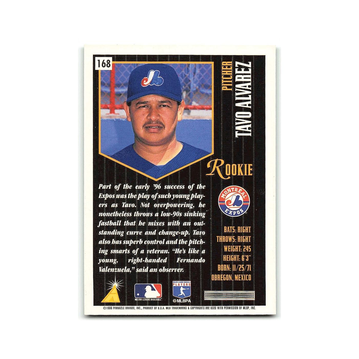 Tavo Alvarez Rookie 1996 Pinnacle Summit #168 Montreal Expos Baseball Card NM