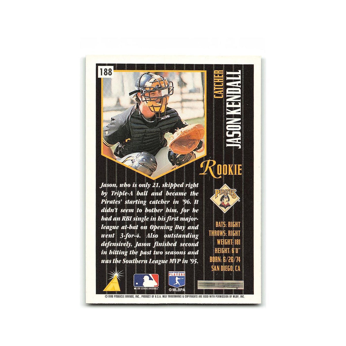 Jason Kendall Rookie 1996 Pinnacle Summit #188 Pittsburgh Pirates NM