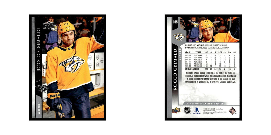 Rocco Grimaldi 2020 Upper Deck #105 Nashville Predators Hockey Card NM