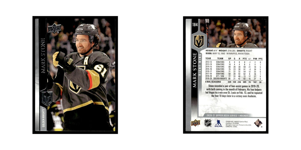 Mark Stone 2020 Upper Deck #184 Vegas Golden Knights Hockey Card NM