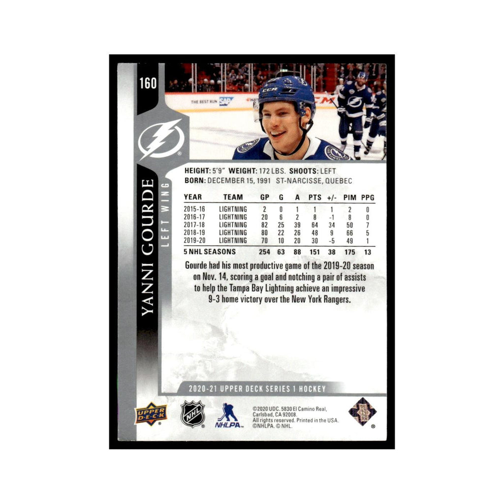 Yanni Gourde 2020 Upper Deck #160 Tampa Bay Lightning Hockey Card NM