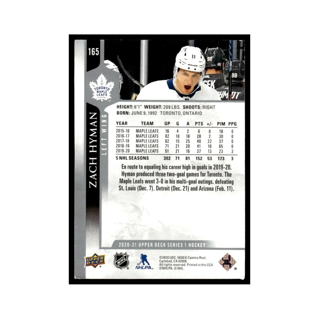 Zach Hyman 2020 Upper Deck #165 Toronto Maple Leafs Hockey Card NM