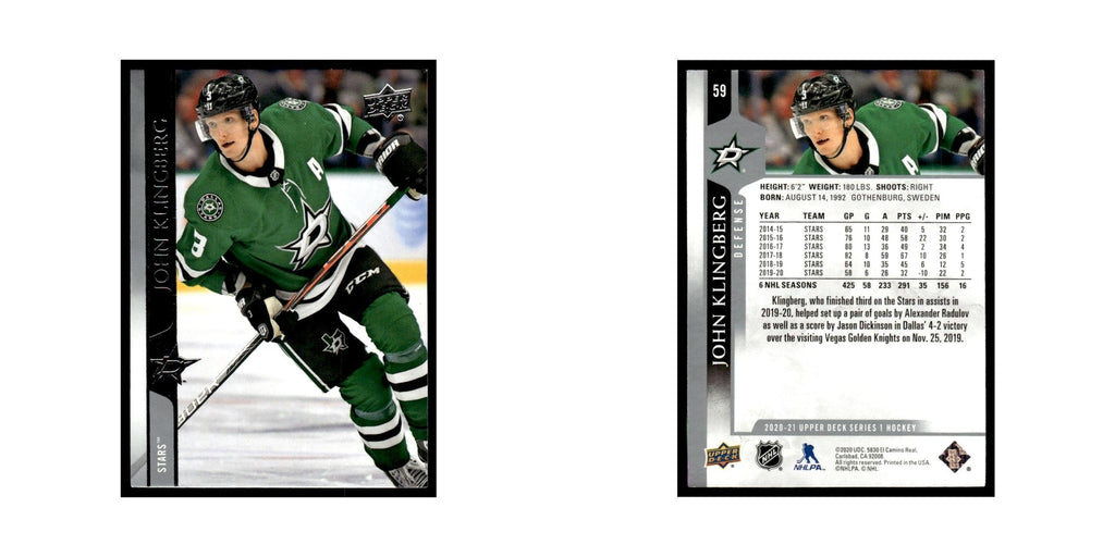 John Klingberg 2020 Upper Deck #59 Dallas Stars Hockey Card NM