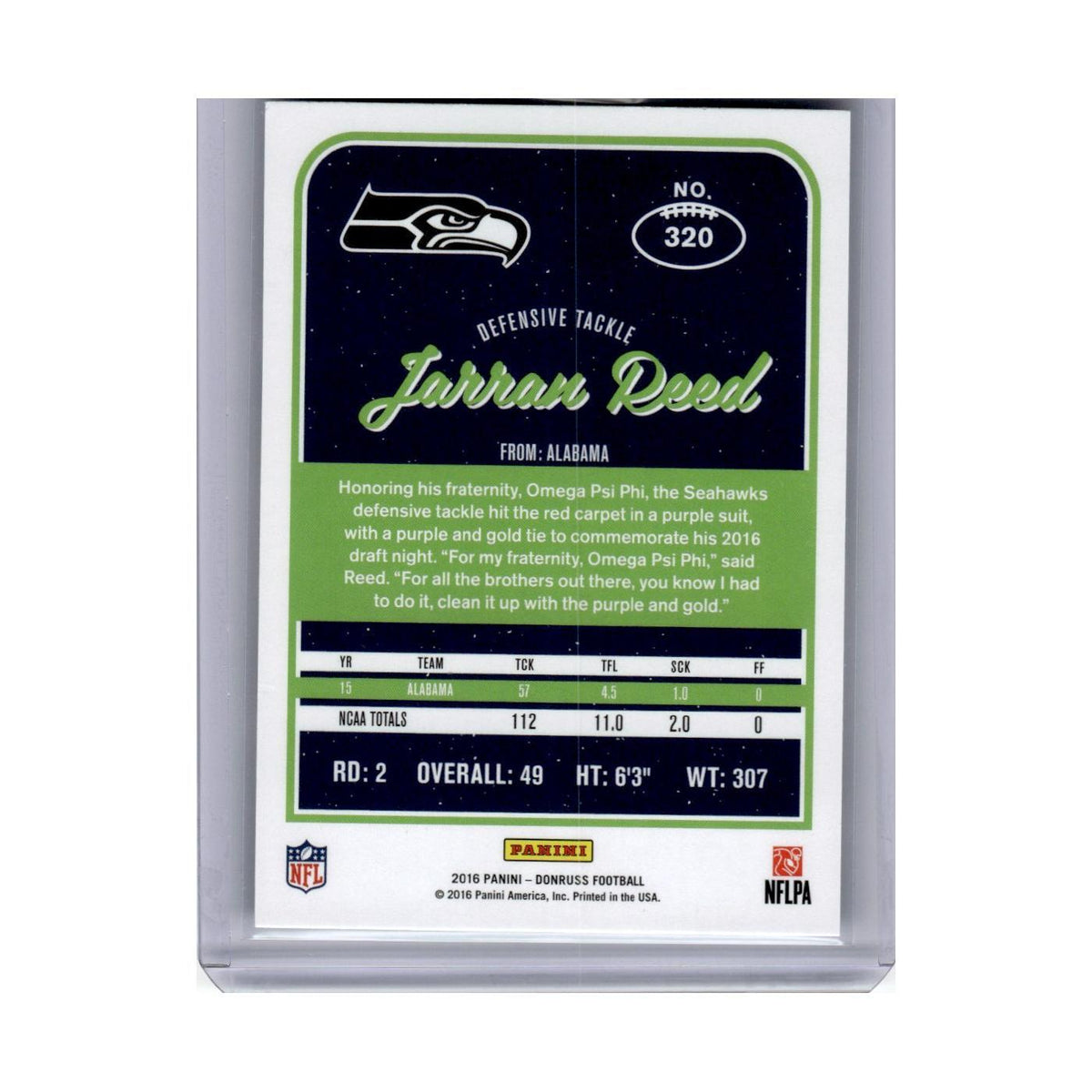2016 Donruss Jarran Reed RC Seahawks #320