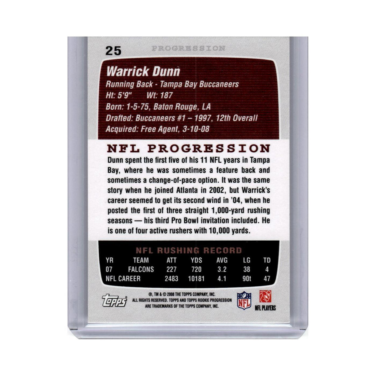 2008 Topps Rookie Progression Warrick Dunn Buccaneers #25