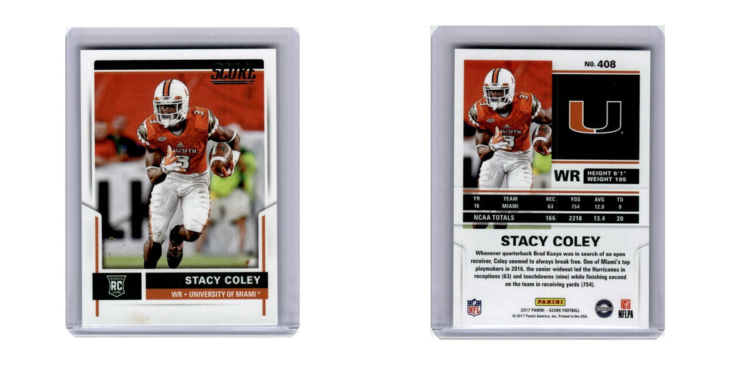 2017 Score Stacy Coley RC Miami Hurricanes #408