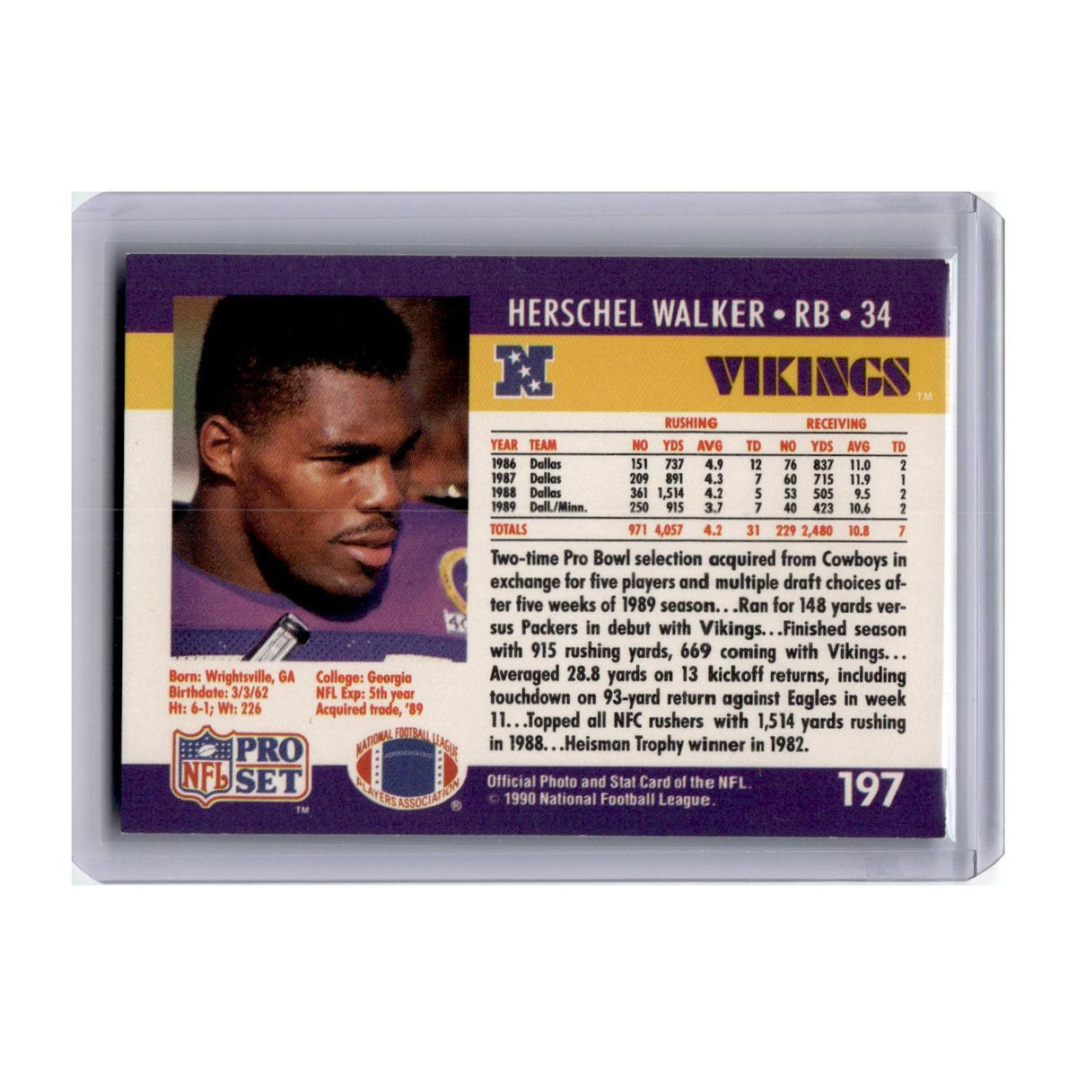 1990 Pro Set Herschel Walker Vikings #197