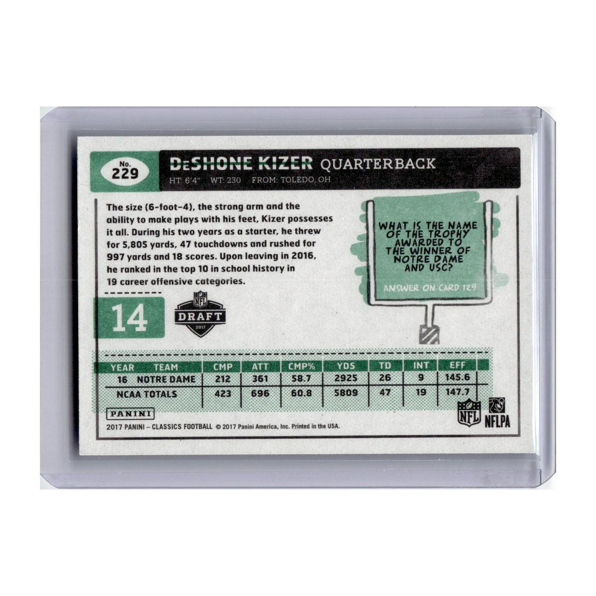 2017 Panini Classics DeShone Kizer RC #229