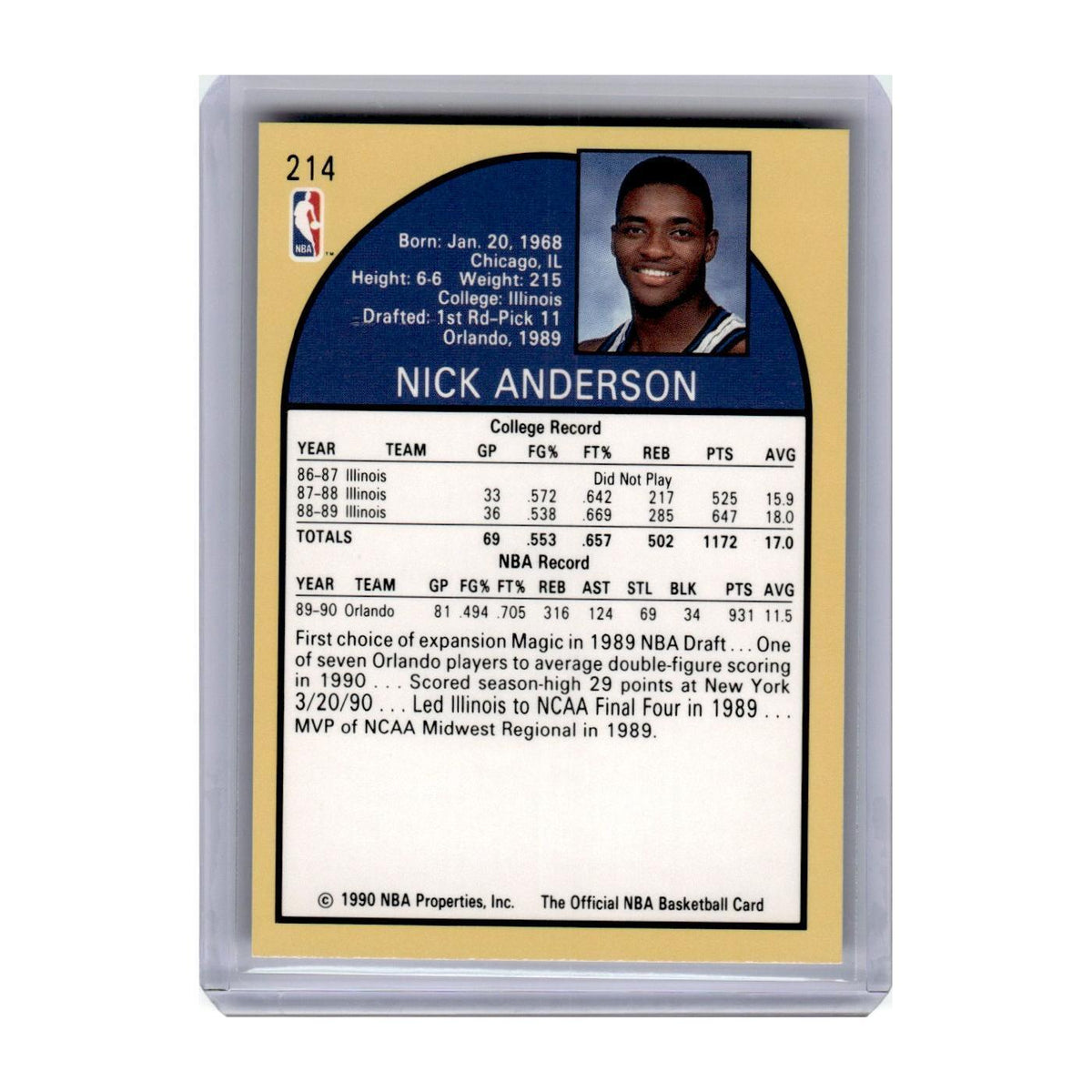 1990 Hoops Nick Anderson Magic #214