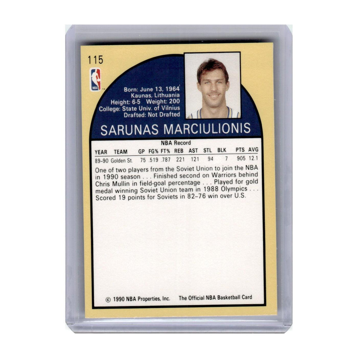 1990 Hoops Sarunas Marciulionis Golden State Warriors #115
