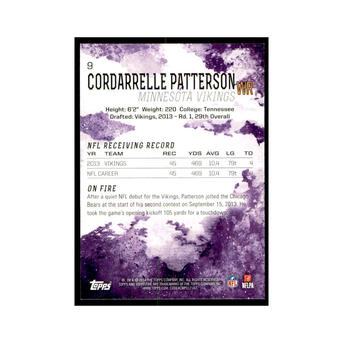 2014 Topps Fire Cordarrelle Patterson Football Cards #9