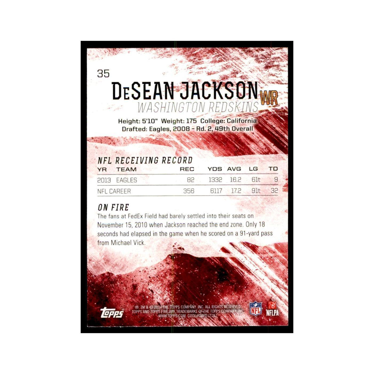 2014 Topps Fire DeSean Jackson Football Cards #35