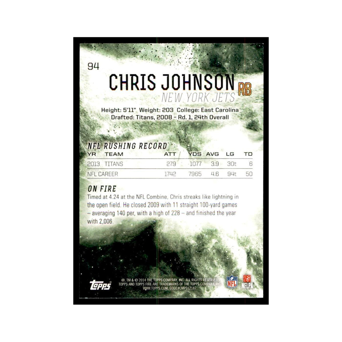 2014 Topps Fire Chris Johnson Football Cards #94