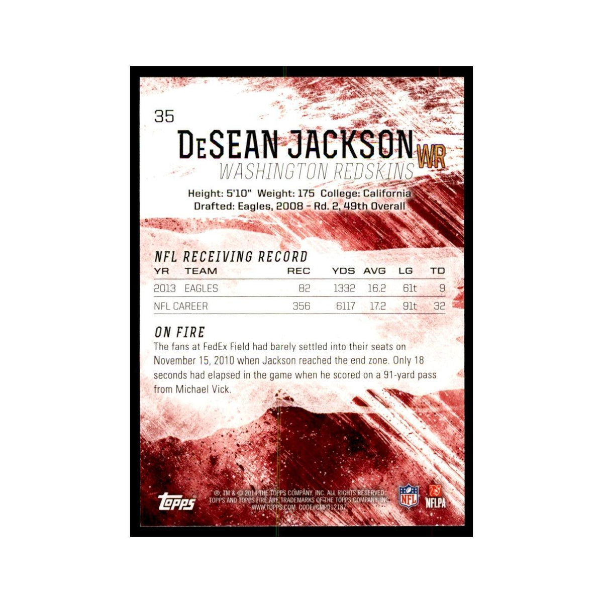 2014 Topps Fire DeSean Jackson Football Cards #35