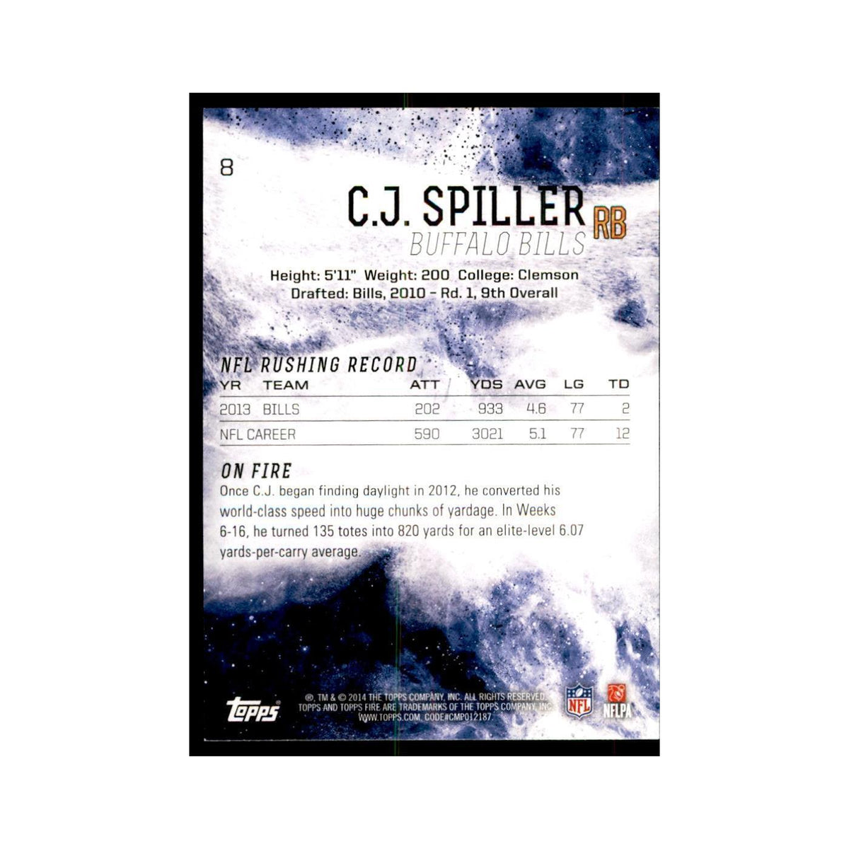 2014 Topps Fire C.J. Spiller Football Cards #8