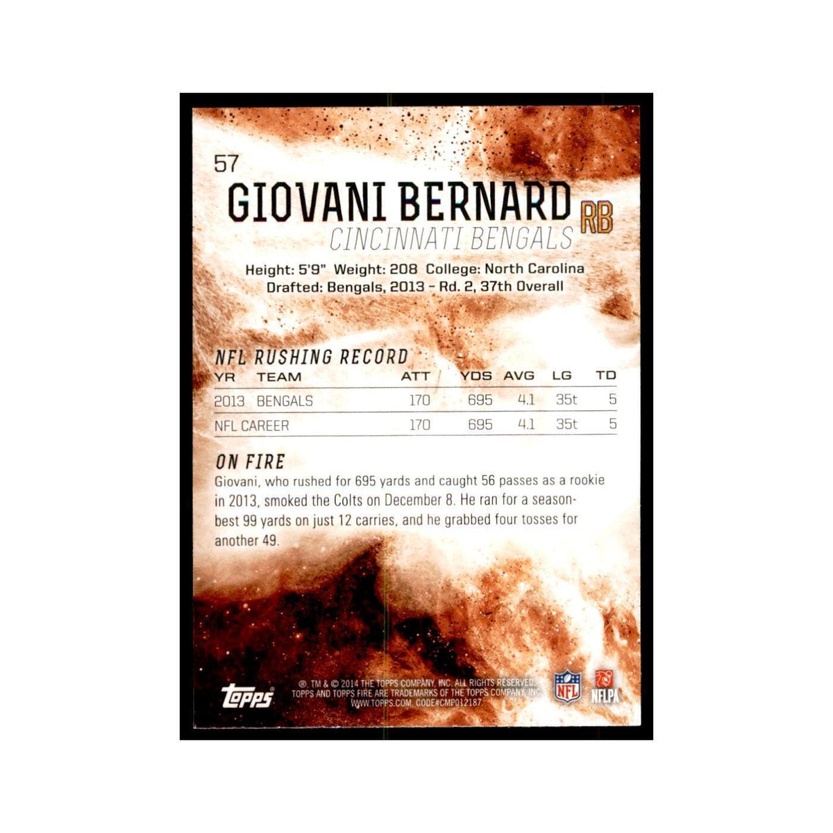 2014 Topps Fire Giovani Bernard Football Cards #57