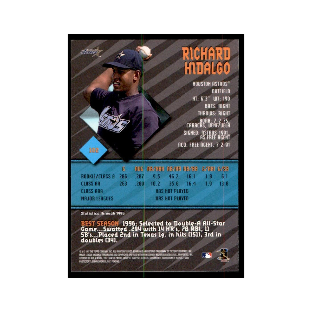 1997 Bowman Best Richard Hidalgo Baseball Cards #102