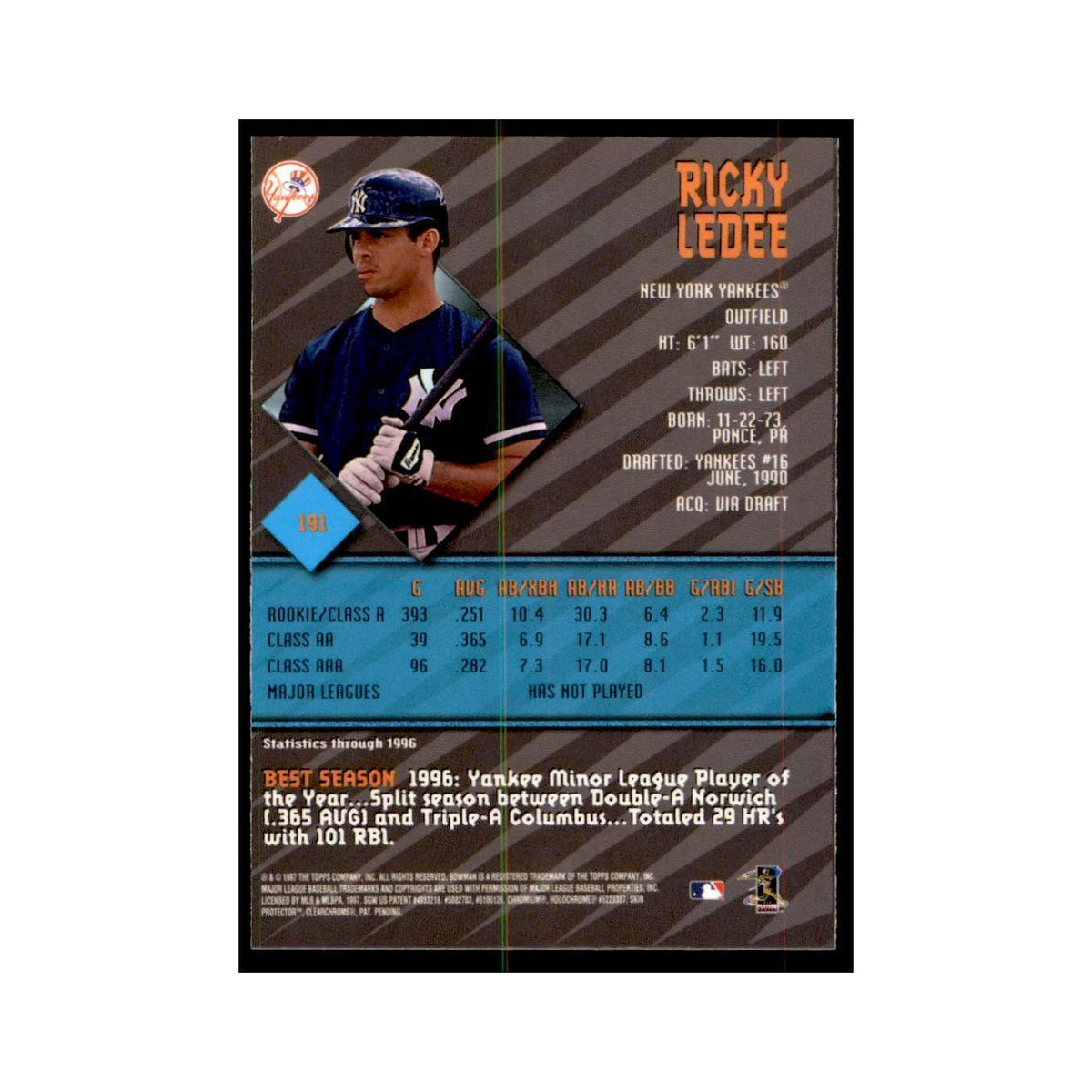 1997 Bowman Best Ricky Ledee Baseball Cards #191