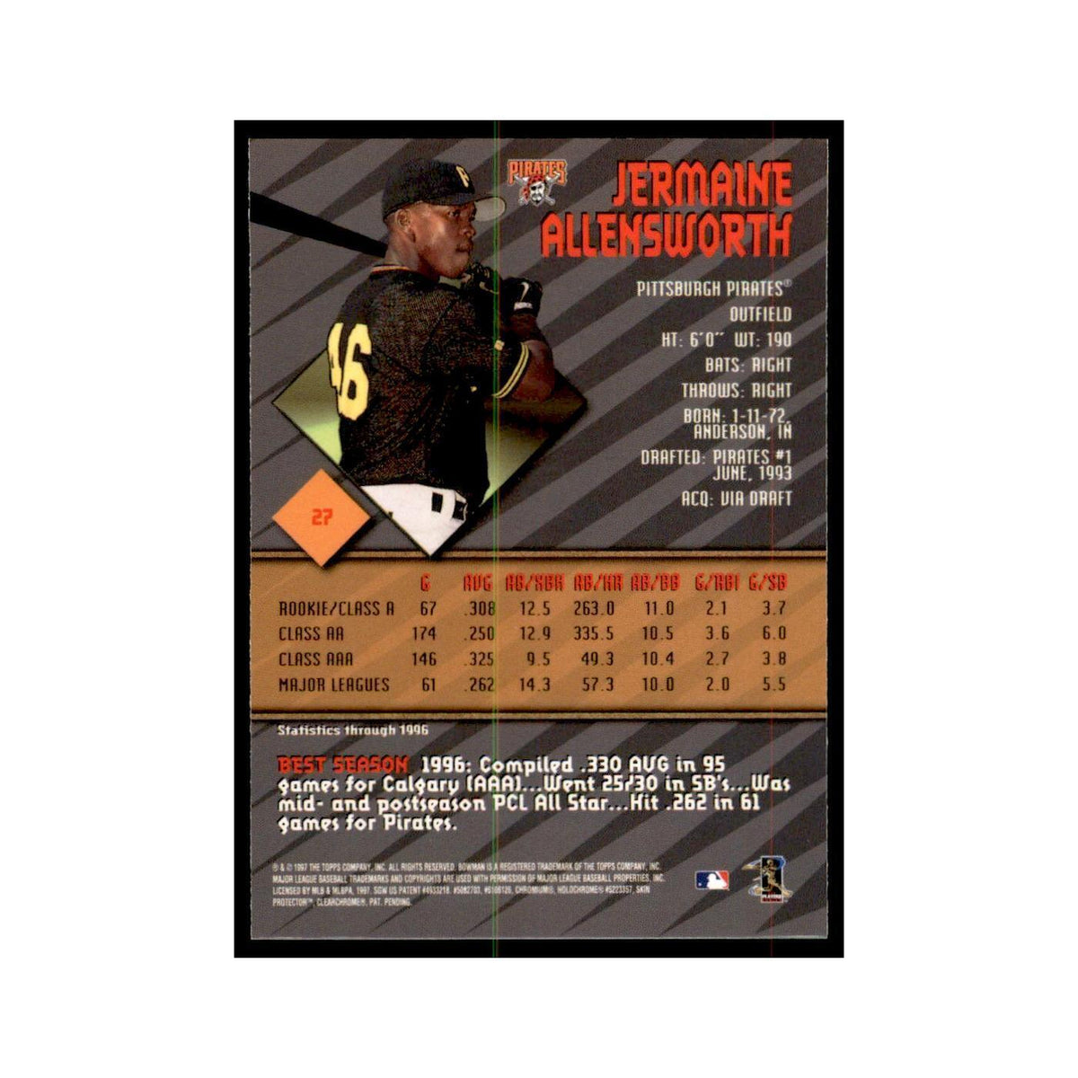 1997 Bowman Best Jermaine Allensworth Baseball Cards #27