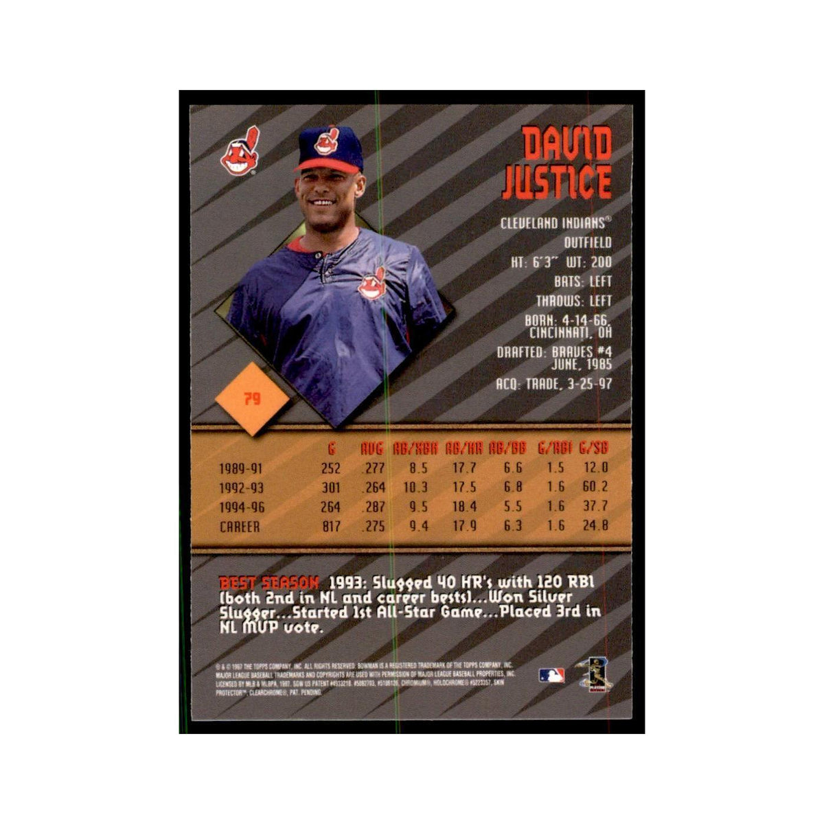 1997 Bowman Best David Justice Baseball Cards #79