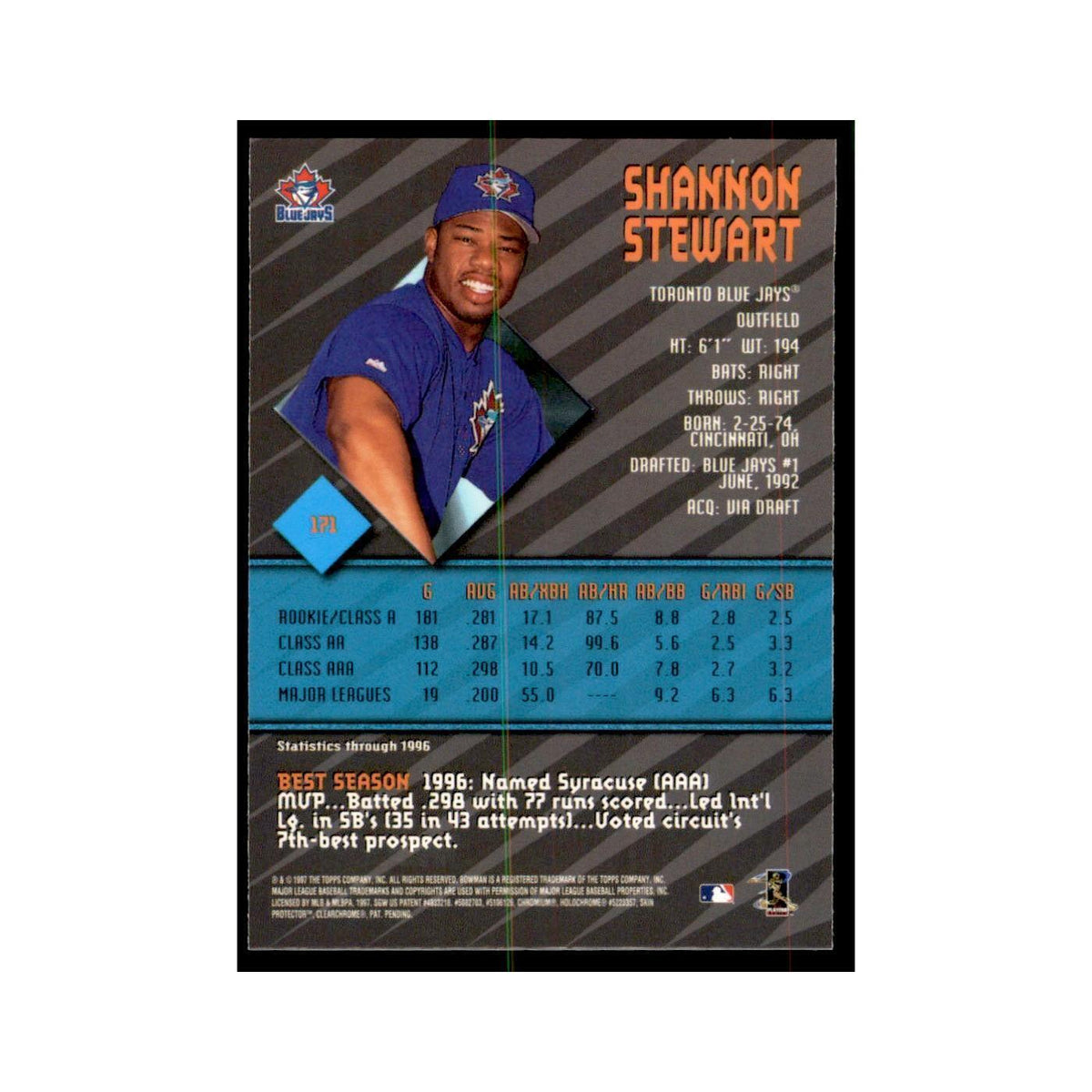 1997 Bowman Best Shannon Stewart Baseball Cards #171