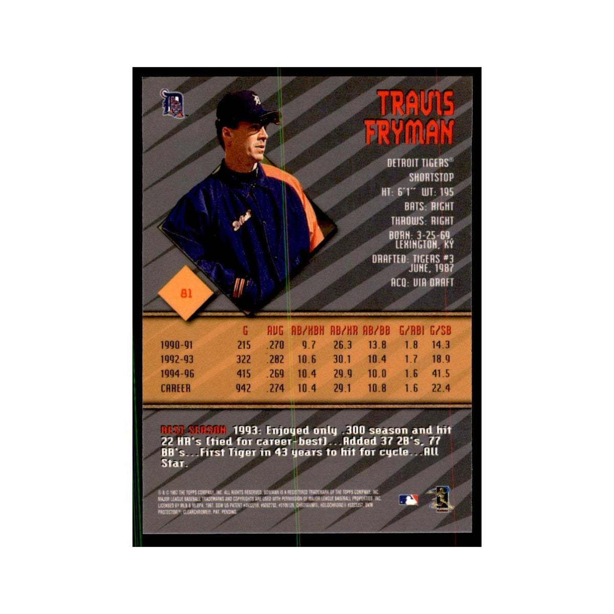 1997 Bowman Best Travis Fryman Baseball Cards #81