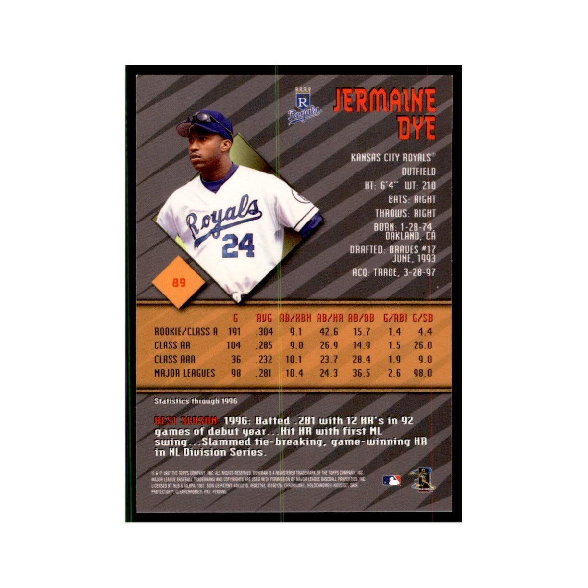 1997 Bowman Best Jermaine Dye Baseball Cards #89