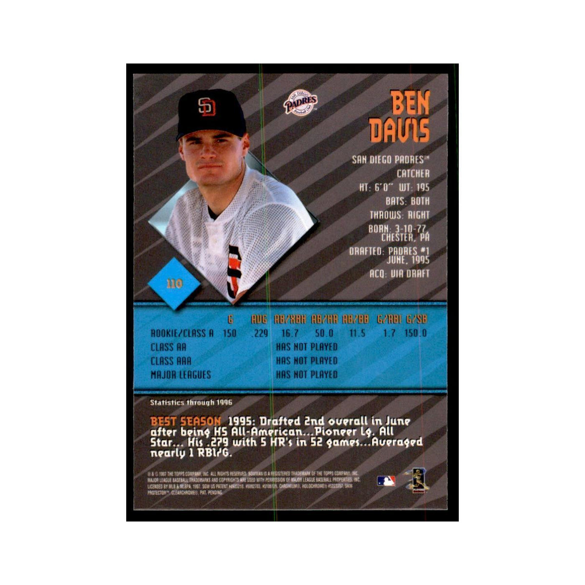 1997 Bowman Best Ben Davis Baseball Cards #110