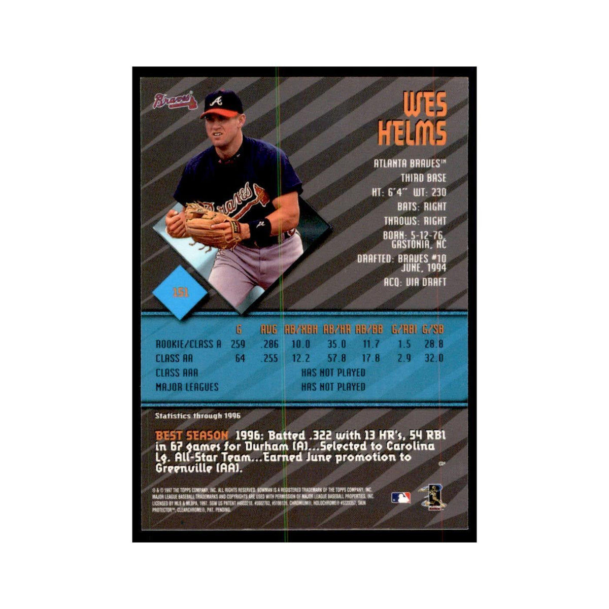 1997 Bowman Best Wes Helms Baseball Cards #151