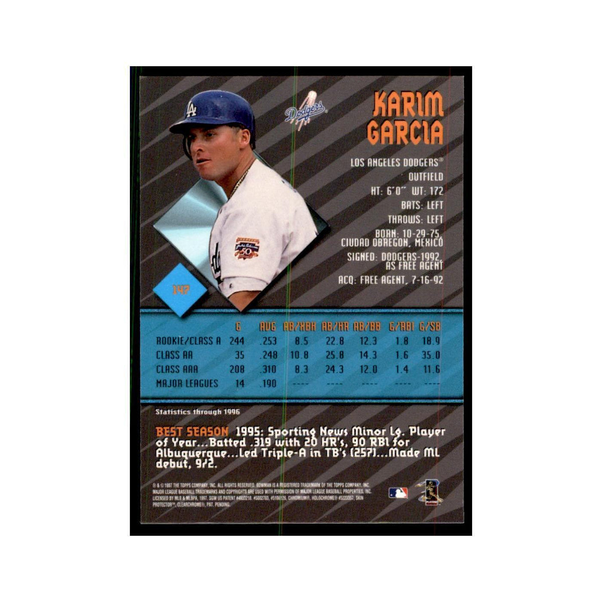 1997 Bowman Best Karim Garcia Baseball Cards #147