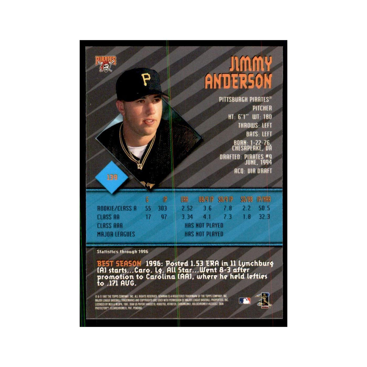 1997 Bowman Best Jimmy Anderson Baseball Cards #139