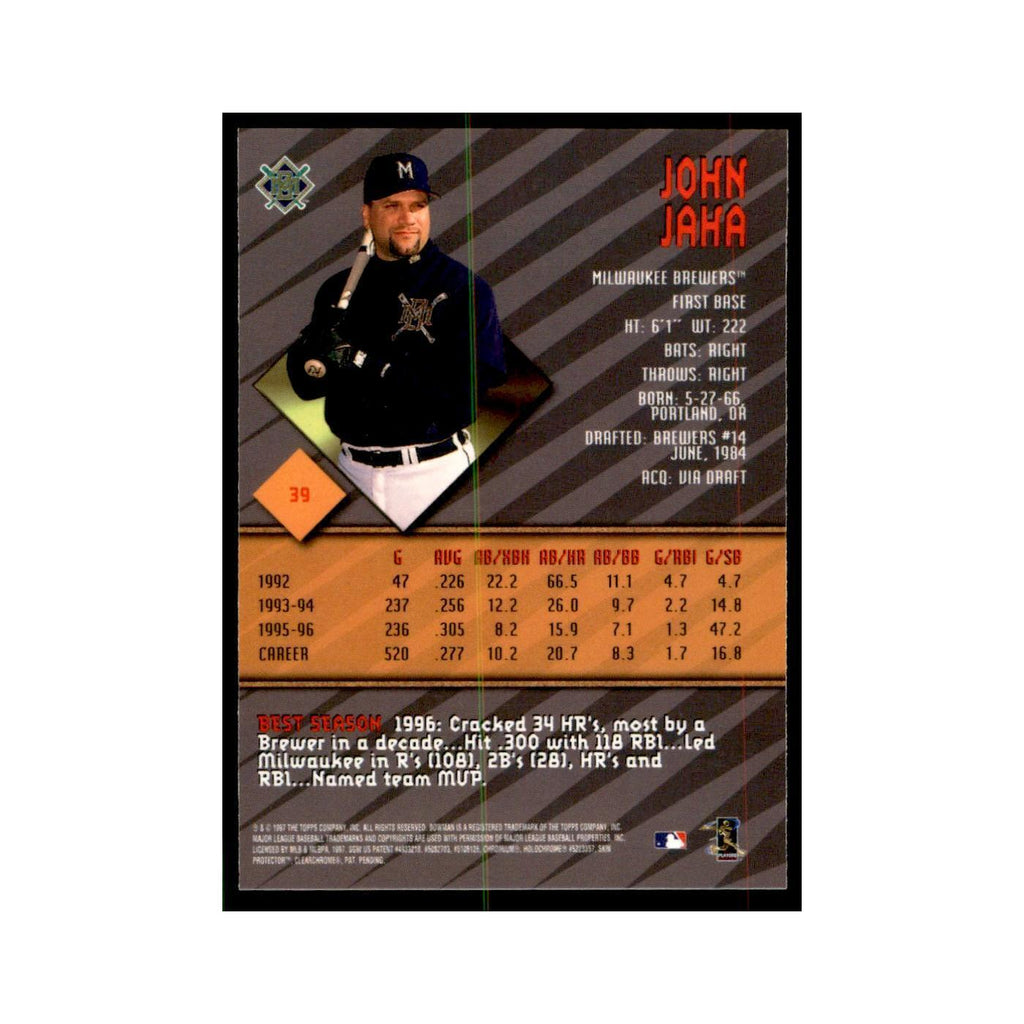 1997 Bowman Best John Jaha Baseball Cards #39