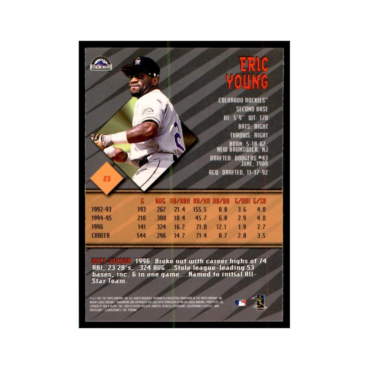 1997 Bowman Best Eric Young Baseball Cards #23
