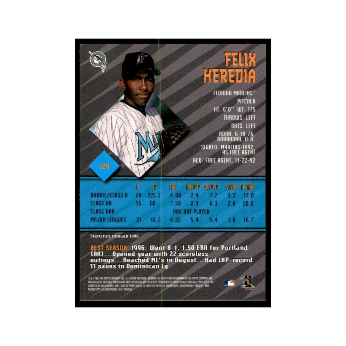 1997 Bowman Best Felix Heredia Baseball Cards #124