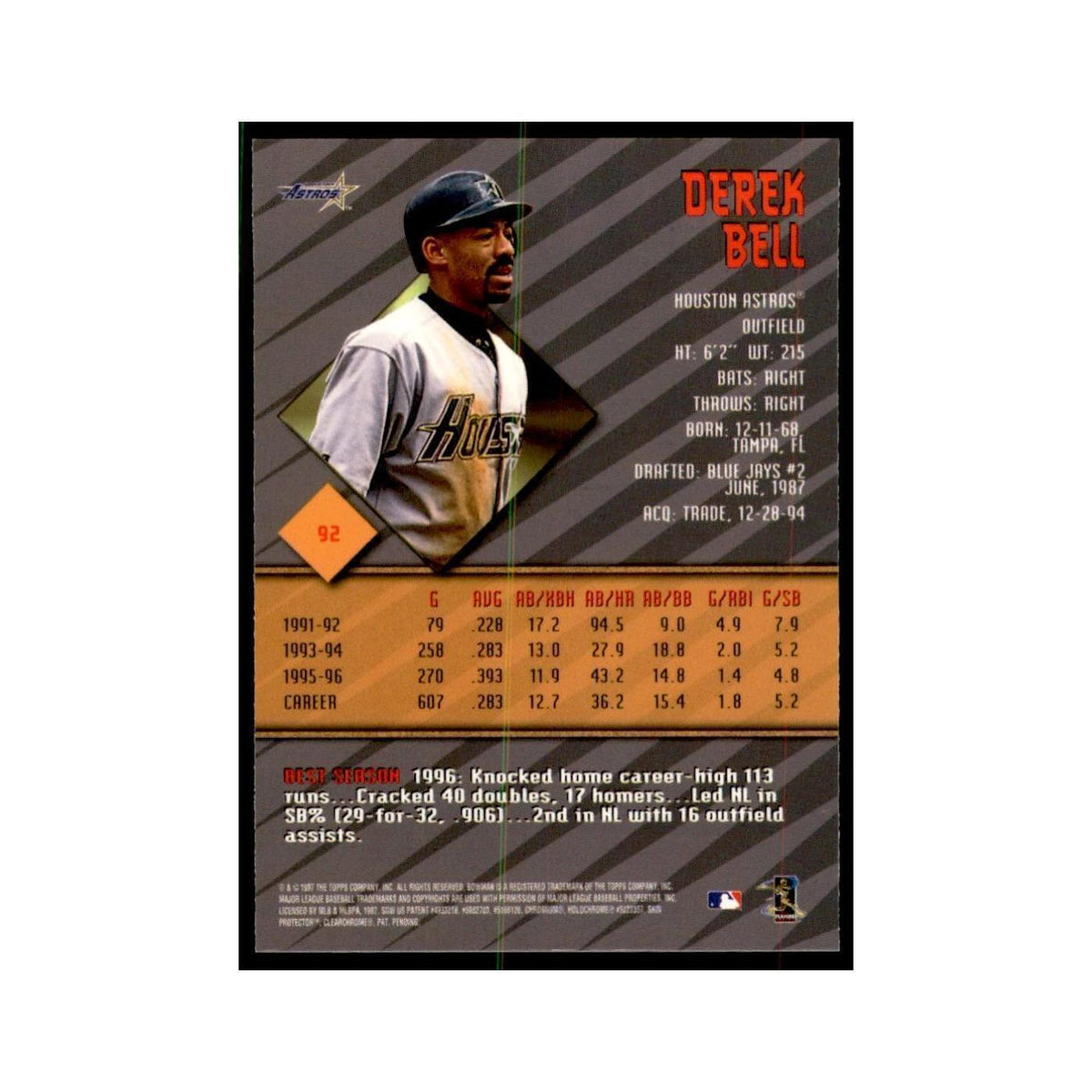 1997 Bowman Best Derek Bell Baseball Cards #92