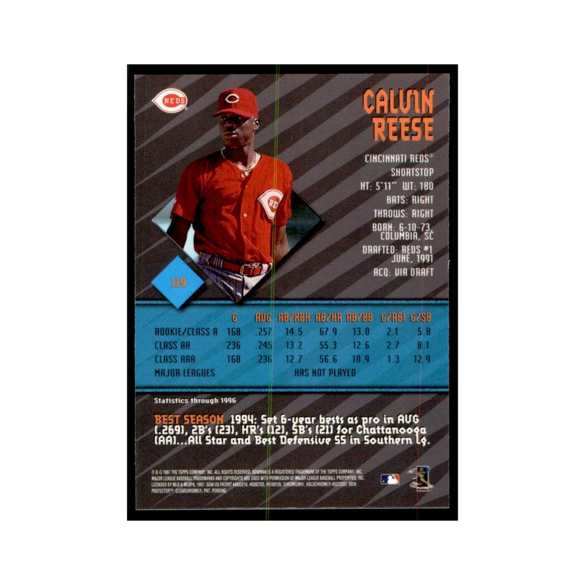 1997 Bowman Best Calvin Reese Baseball Cards #119