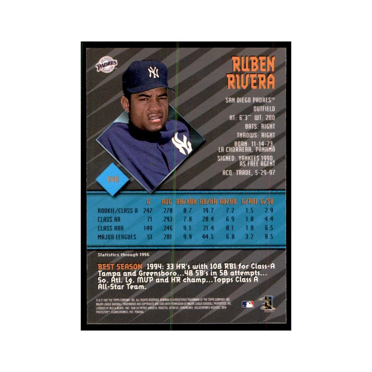 1997 Bowman Best Ruben Rivera Baseball Cards #142