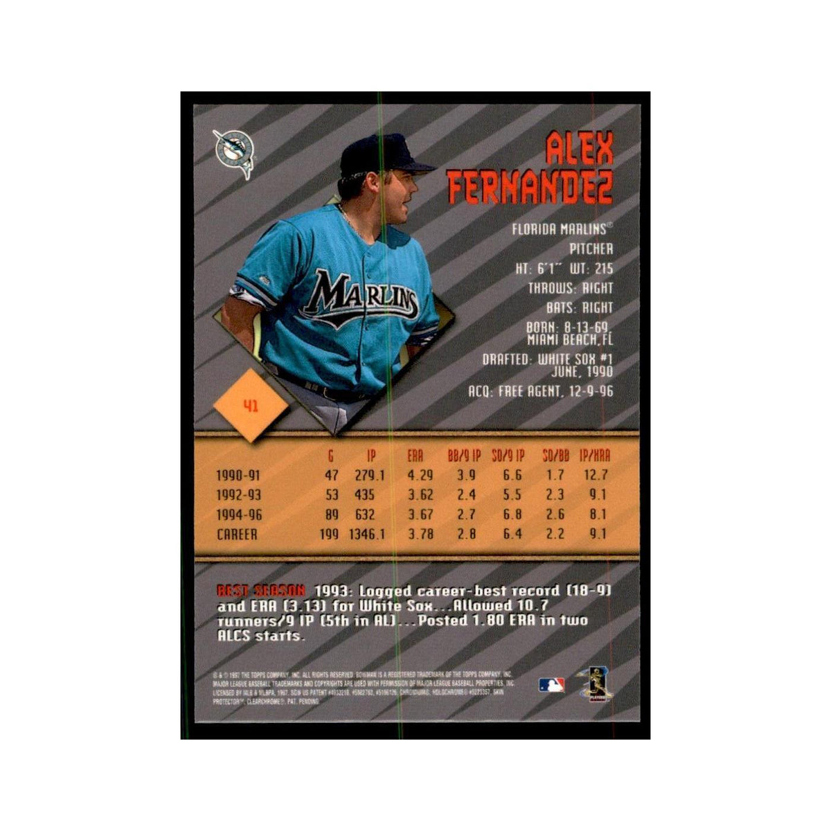 1997 Bowman Best Alex Fernandez Baseball Cards #41