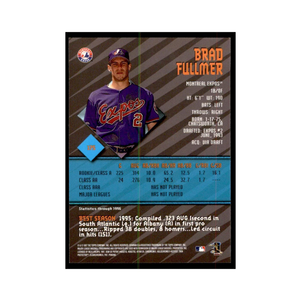 1997 Bowman Best Brad Fullmer Baseball Cards #175