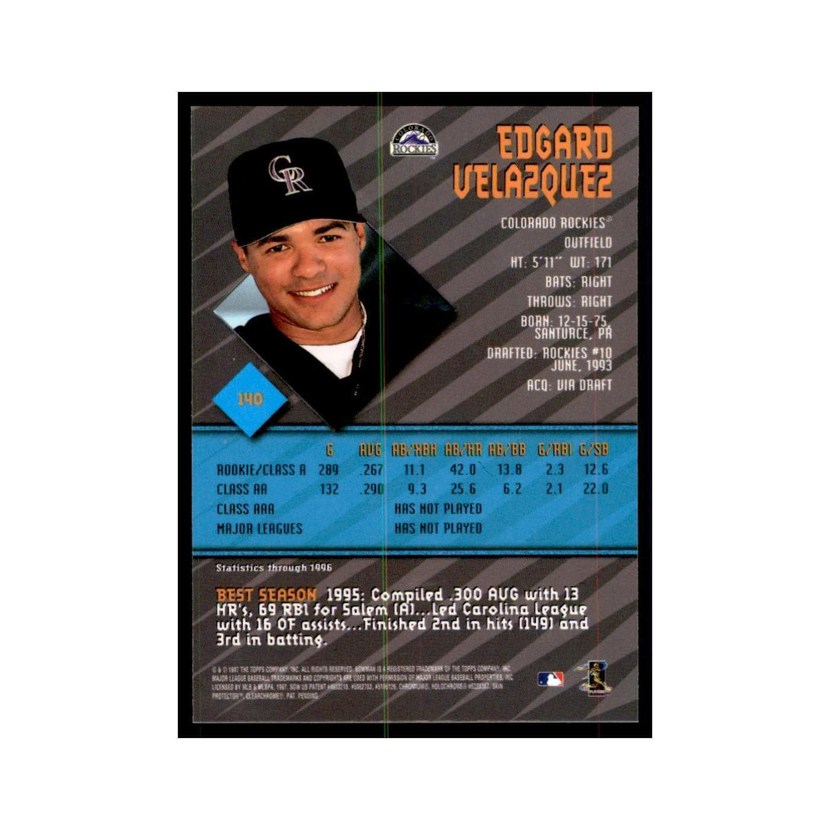 1997 Bowman Best Edgard Velazquez Baseball Cards #140