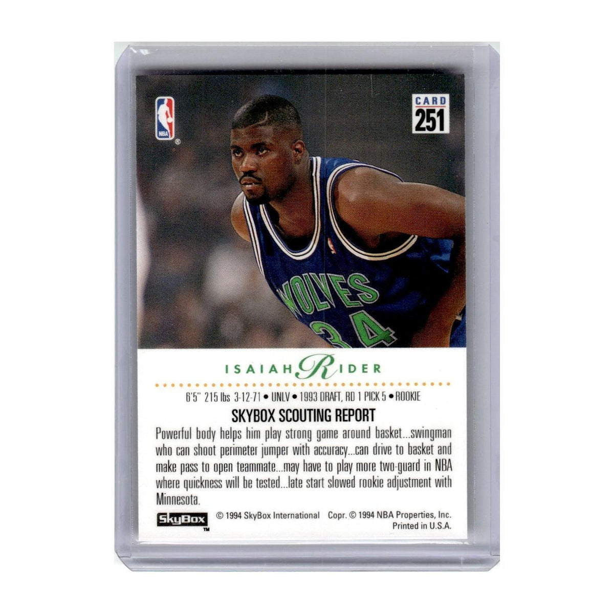 1993 SkyBox Isaiah Rider Timberwolves #251