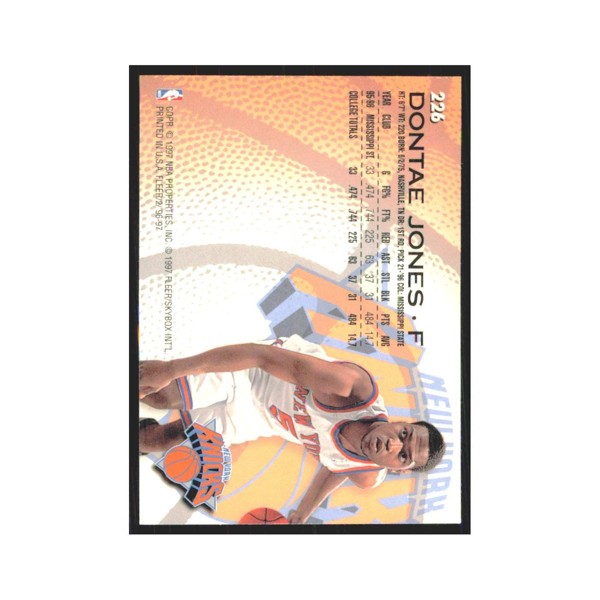 1996 Fleer Dontae' Jones RC Knicks #226